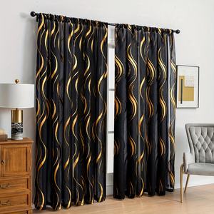Cortinas transparentes con estampado de ondas de agua, diseño en <span class=keywords><strong>blanco</strong></span> <span class=keywords><strong>y</strong></span> negro con estampado en caliente dorado/plateado, tratamiento de ventana elegante para decoración del hogar - Product Image 1