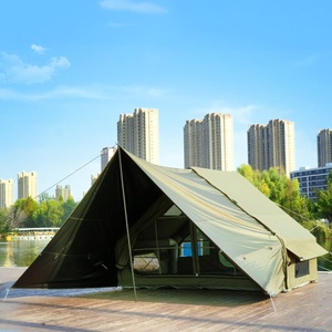 Tente gonflable en coton extensible 6+6m² avec auvent à poteaux et lucarne, installation rapide, résistante au soleil et à la pluie, pour le camping - Product Image 1