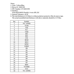 Layar OLED 2,23 inci 128x32 Piksel Warna Putih Hijau Kuning Layar OLED Kecil 24 Pin SSD1305 3-/4-kabel SPI I2C Panel PMOLED - Product Image 6