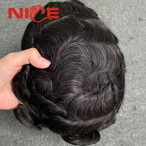 Stock 1B Natural Black 10% Cabello gris claro <span class=keywords><strong>Piel</strong></span> <span class=keywords><strong>de</strong></span> PU australiana con parche <span class=keywords><strong>de</strong></span> cabello humano natural <span class=keywords><strong>de</strong></span> encaje suizo Prótesis <span class=keywords><strong>de</strong></span> tupé para hombres - Product Image 2