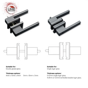 Aluminum Handle for Swing Glass <strong>Door</strong> Single Double Layered Glass Square Privacy With Key Handle Lock - Product Image 4