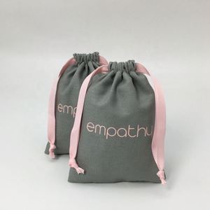 Custom Logo Printed Grey Cotton Linen Clothing Shoes <b>Drawstring</b> Bags Wholesale Storage <b>Pouches</b> - Product Image 1