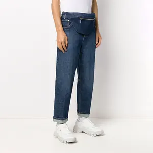 Yüksek kalite yeni tasarım özel moda kot pantolon erkek kot pantolon bel çantası