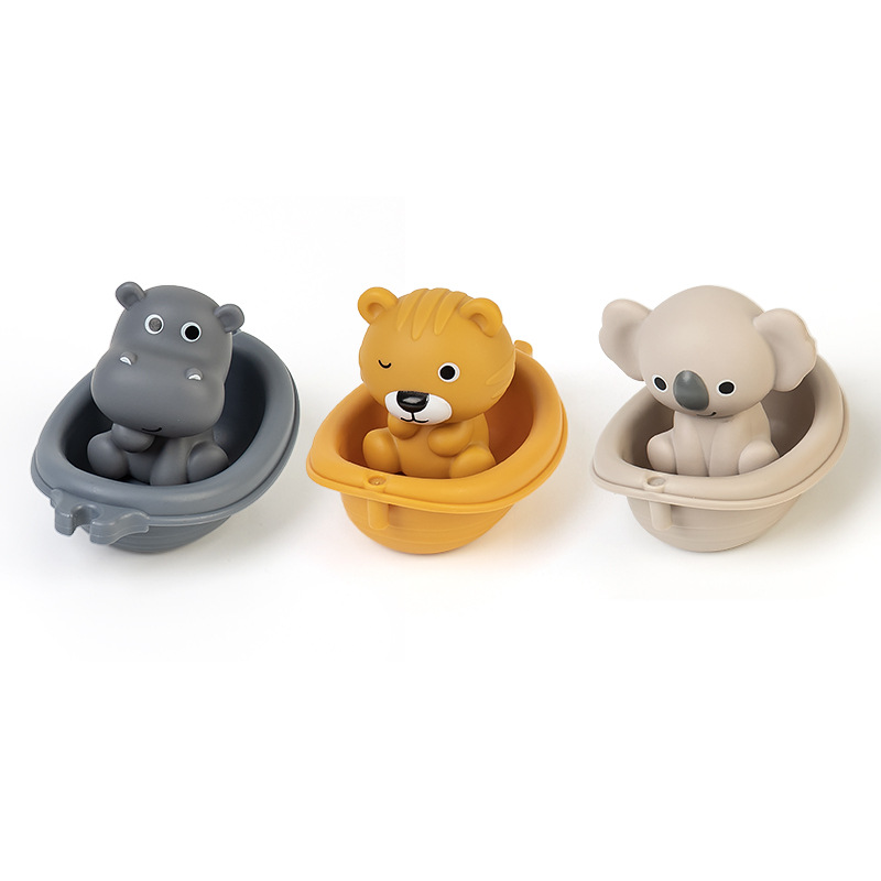 3 bateaux + 3 animaux-koala + hippopotame + boîte couleur tigre
