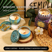 Set Hadiah Lilin Aromaterapi Buatan Tangan dari Lilin Kedelai Beraroma Kustom Grosir dalam Kotak Kaleng dengan Bunga Kering dan Kristal untuk Diwali/Natal.