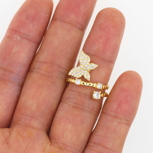 Anillo de Mariposa Chapado en Oro de 18K al por Mayor para <span class=keywords><strong>Mujer</strong></span>, Anillo Abierto Ajustable con Micro Pavé de Circonitas, Joyería a Granel - Product Image 4