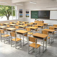 Ensemble de bureau et chaise d'école en métal moderne avec tiroirs, table d'étude durable et écologique pour les étudiants