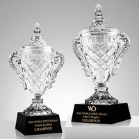 Coupe de trophée en cristal taillé sur mesure avec base noire, récompense de championnat de basketball et de tennis, reconnaissance des vainqueurs du tournoi