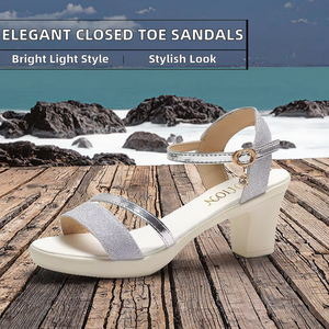 Sandalias Elegantes Casuales de Mujer con Punta Cerrada, Doradas y Plateadas, de PU Ligero, con Tacón Cuadrado, Tira Única, PVC, para Verano y Otoño - Product Image 2