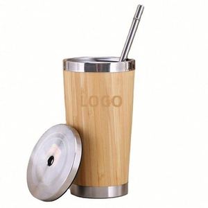 Gobelet isotherme écologique en bambou de 450 ml, double paroi en acier inoxydable, tasse de voyage à café sous vide, avec paille, résistant à l'eau bouillante, maintien au chaud 6 heures - Product Image 2