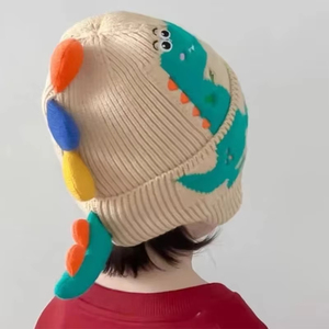 Gorros de Invierno con Orejeras de Dinosaurio para Niñas, Gorros Tejidos Cálidos para Bebés, Gorros de Algodón para Niños para la Playa - Product Image 3