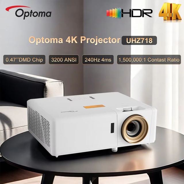Optoma UHZ718 4K Laser Projector with 1,500,000:1 High Contrast Ratio, 0.47 DMD, Android Home Theater DLP Blu-ray 3D Smart TV