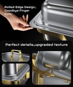 Plat à Frotter Moderne en Acier Inoxydable de 9 Pintes, Lot Élégant Or et Argent, Réchaud de <span class=keywords><strong>Buffet</strong></span> pour Cuisine Professionnelle - Product Image 4