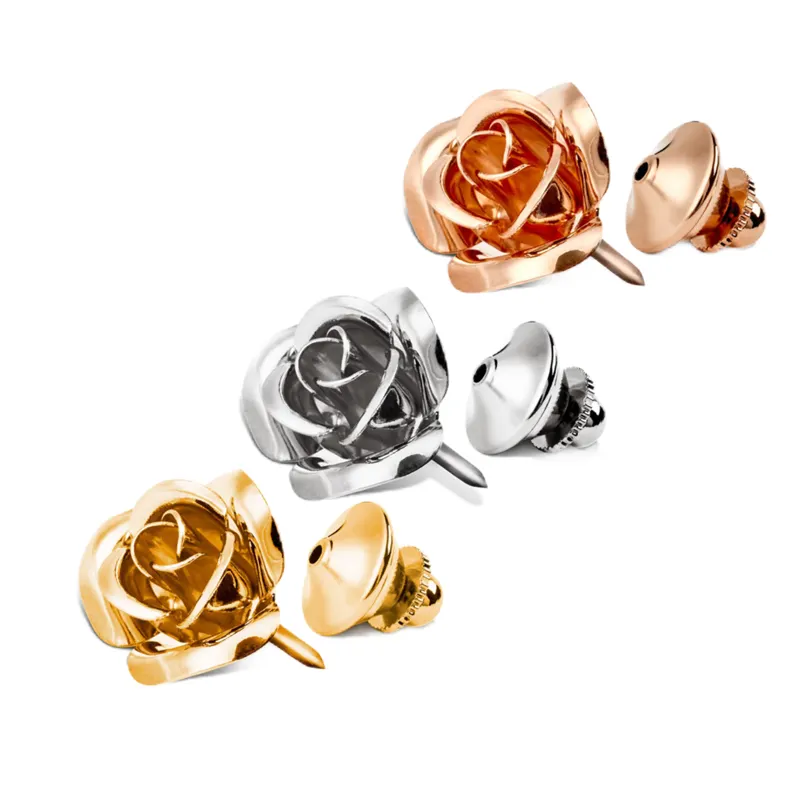 Real Silver Rose Gold Lapel Flower Metal Wedding Brooch Pin Eternal Lapel Pin Custom