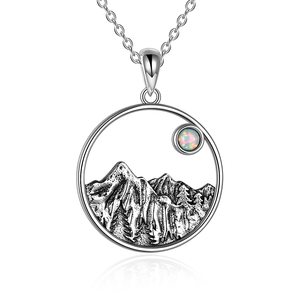 Collier pendentif Soleil de Montagne en Argent Sterling 925 avec Opale, Bijoux Fins pour les Amateurs d'Alpinisme - Product Image 1