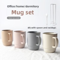 Ensemble de tasses en céramique scandinave décontractées de 300 ml, empilables, pour eau et nourriture, design moderne avec logo, style américain, poignée ergonomique pour la maison