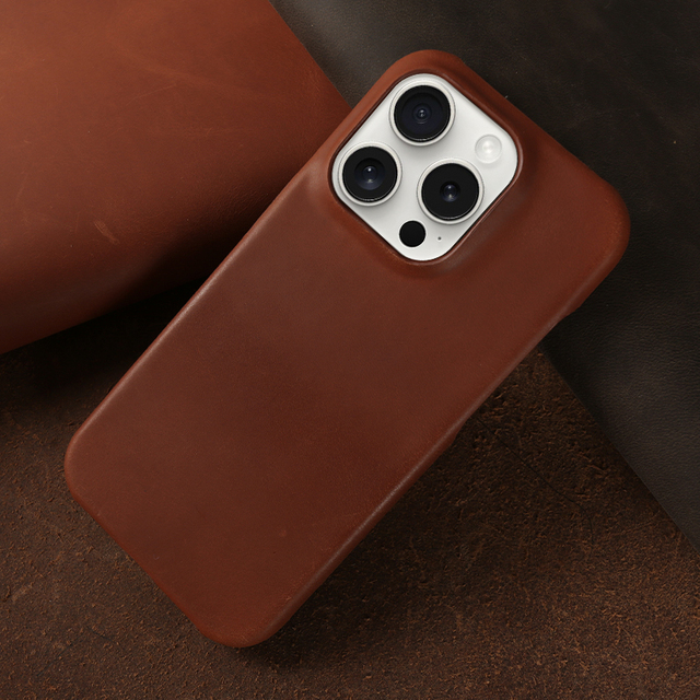 For iPhone 12 13 14 15 Series Case Balance Style and Protection with Genuine Leather Crazy Horse Pattern Phone Case