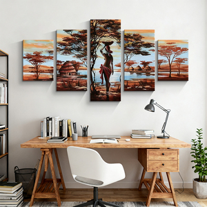 Moderno CONJUNTO <span class=keywords><strong>DE</strong></span> 5 piezas abstracto africano Mujer paisaje lienzo arte pintura personalizada sala <span class=keywords><strong>de</strong></span> estar decoración del hogar pintura <span class=keywords><strong>de</strong></span> pared - Product Image 3