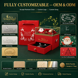 Caja de Regalo Premium para Joyería, Estuche Musical Navideño con Melodía Giratoria, Rosa Preservada con Cubierta Acrílica para Recuerdo de Cumpleaños - Product Image 4