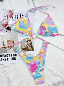 Costume da bagno Bikini con stampa Color caramella costume da bagno donna fasciatura Bikini Set costume da bagno Push Up abbigliamento estivo da spiaggia con connettore - Product Image 4
