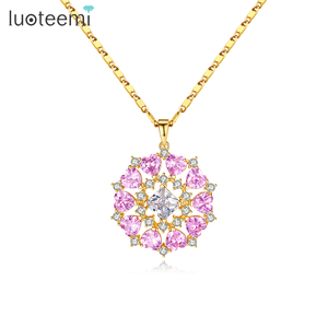 LUOTEEMI สร้อยคอคริสตัล CZ เครื่องประดับโมนาลิซ่าหลากสีเพทายสร้อยคอจี้ดอกไม้ - Product Image 1
