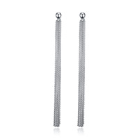 Boucles d'oreilles pendantes géométriques minimalistes en argent sterling 925 plaqué rhodium avec zircon et long pompon pour femme – Idée cadeau