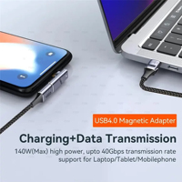 Adaptador magnético USB C a USB C, conector tipo C de 24 Pines, compatible con USB4.0 PD 140W, carga USB4 40 Gb/s, transferencia de datos, vídeo 8K