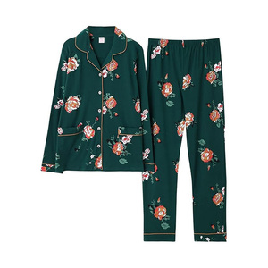 Vente en gros de quantité minimale de commande bas approvisionnement direct pyjamas de salon pour femmes 2 pièces ensemble à manches longues rayé femmes vêtements de nuit boutonné confortable - Product Image 6