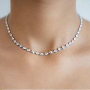 Collar de tenis de plata 925 con moissanita de corte redondo engastada en bisel, elegante, para aniversario, boda, fiesta, regalo de joyería para mujer - Product Image 1