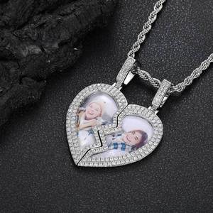 Hip Hop Fine Jewelry Iced Out Broken Heart Charm Photo Necklace White Gold Plated Custom Memory Photo <b>Frame</b> Pendant - Product Image 3