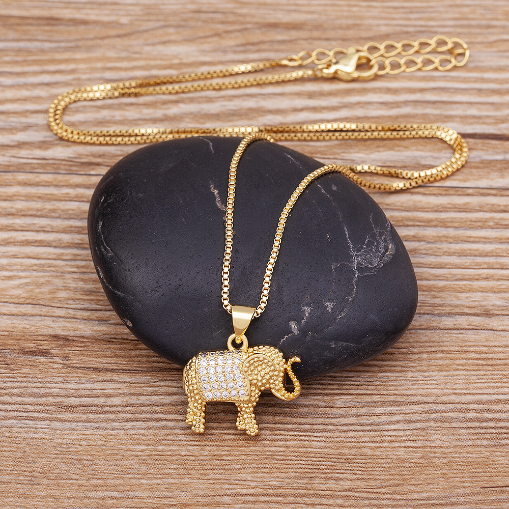 Collana Donna Con Ciondolo Elefante In Oro E Zircone Cubico – Stile Bohemian