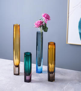 Vaso di decorazione per la tavola di casa di lusso moderno vaso di vetro ambrato stella diamante stile nordico colorato <span class=keywords><strong>Murano</strong></span> vaso di vetro soffiato a mano - Product Image 2