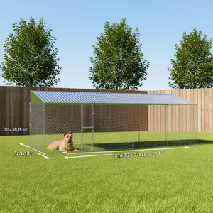 Jaula para Perros de 314.96 x 78.74 x 101.57 Pulgadas, Techo Plateado, Alambre de Acero, para Exteriores, Razas Grandes, Duradera, Galvanizada, para Todas las Estaciones - Product Image 2