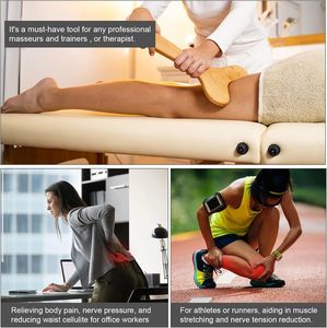 Kit d'outils de massage corporel en bois : Rouleau en bois et masseur de pieds pour drainage lymphatique, anti-cellulite, ensemble Gua Sha - Product Image 5