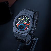 Montre-bracelet automatique squelette creux pour homme, avec aiguilles colorées, en acier inoxydable, lumineuse, mécanique, idéale comme cadeau