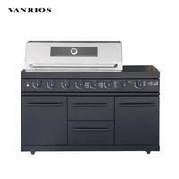 Barbecue à gaz durable en acier inoxydable à 8 brûleurs avec chariot pour les grandes cuisines extérieures modernes et les fêtes, idéal pour fumer