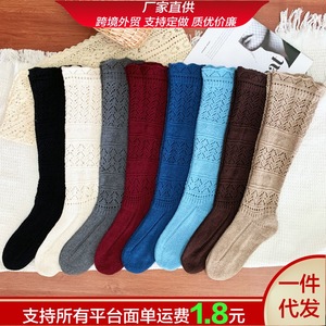 Calcetines de encaje para mujer, calcetines largos de algodón calados, cálidos, tejidos, para otoño e invierno, estilo elegante, color sólido, térmicos, que mantienen el calor - Product Image 5