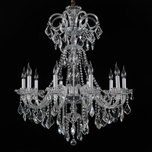 Lustre en cristal avec base d'ampoule E26, luminaire suspendu LED à 8 lumières pour salon, design mural, télécommande, hauteur réglable - Product Image 1
