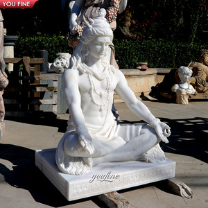 Statua in Marmo Bianco YOUFINE, Grande Scultura del Dio Indù Shiva in Meditazione per Centri Culturali - Product Image 5