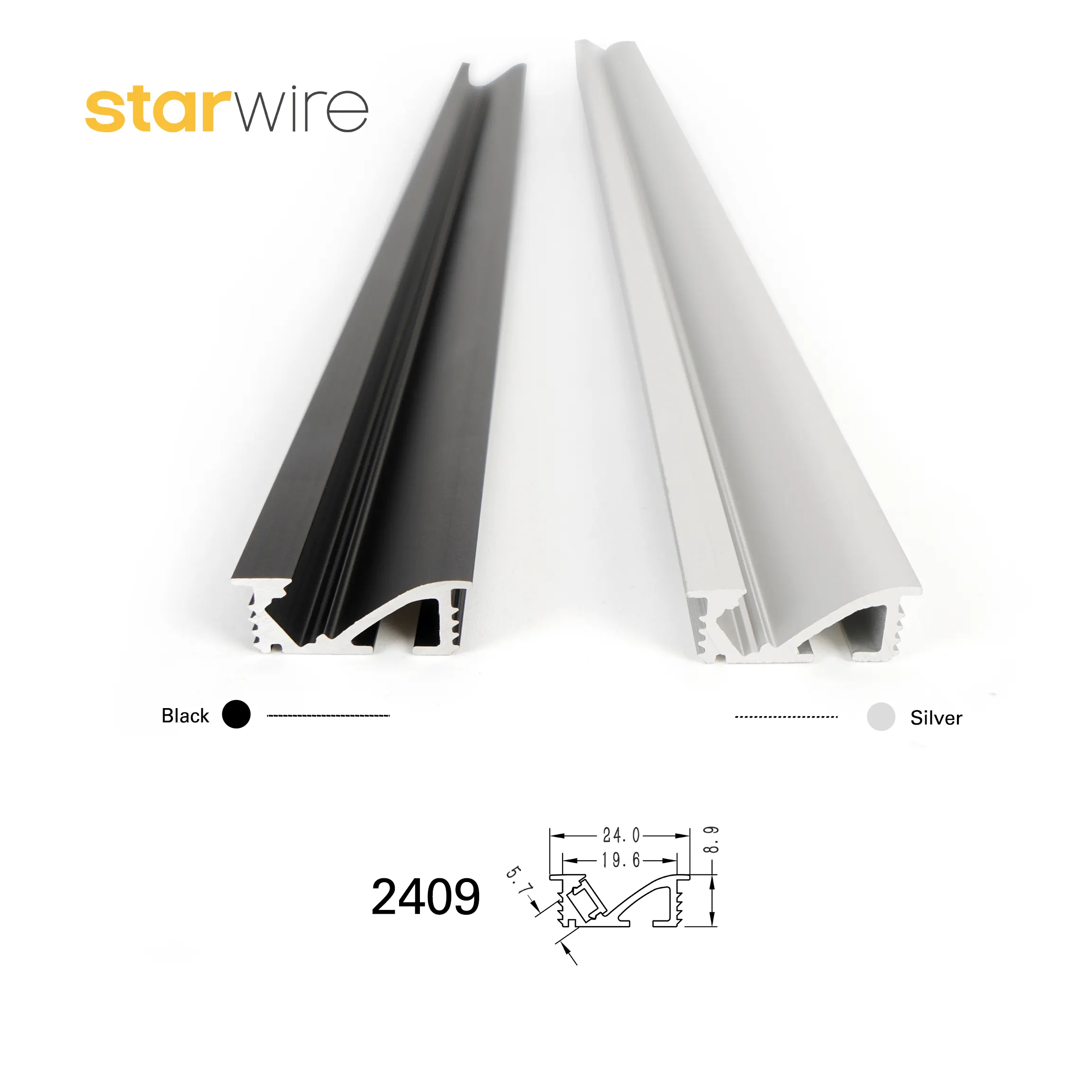 China Factory Price Flat A2409 Oblique Shot Recessed Aluminum Led Profiles Strips Lights For Desk Bookshelf