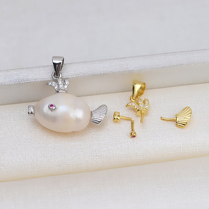 Pendentif en argent 925 fait main avec perle baroque, petit collier en forme de poisson, porte-accessoire vide, accessoire de bricolage, pendentifs en perles pour femmes, breloques - Product Image 1