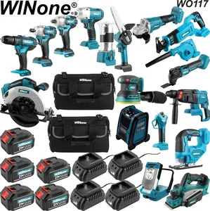 Winone Perceuse électrique sans fil 20 volts 18 outils Kit lithium-ion compact batterie kit combo sans balais 18V