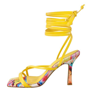 Sandales à talons hauts pour femme, grande taille 46, imprimé multicolore, bout ouvert, à bride cheville, à lacets croisés, coupe large - Product Image 2