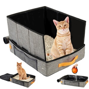 กล่องทรายแมวแบบพับได้ทรงสี่เหลี่ยมผ้าสีเทาพร้อมที่จับสำหรับแมวและสุนัขอุปกรณ์สัตว์เลี้ยง - Product Image 1