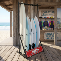 Support de présentation de planches de surf pliable et robuste, réglable, avec cadre métallique thermolaqué pour une publicité stable en magasin