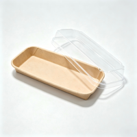 Barquette rectangulaire en papier kraft série EP avec couvercle transparent anti-buée en PET, jetable, pour sushis, vente en gros pour la restauration à emporter