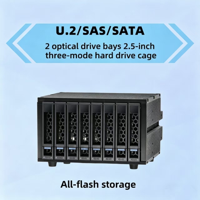 Factory Sale Hot-Swappable 8bays Nvme U.2 2.5inch SATA All-Flash Hard Drive Cage NAS Stock