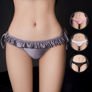 Сексуальное женское нижнее белье, женские однотонные блестящие шелковые трусики с оборками на шнуровке, 5047 - Product Image 2