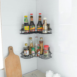Simple, no-drill <b>corner</b> wrought iron <b>storage</b> rack for <b>kitchens</b>, bathrooms, and wall-mounted <b>storage</b>. - Product Image 3