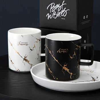 White Black Ceramic Marble Mug 12 oz Water Cup Gift Set Milk Coffee Mug